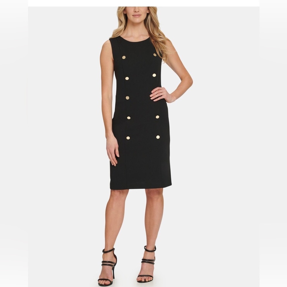 Dkny Womens Black Sleeveless Scoop Neck Knee Length Wear To Work Sheath Dress - Picture 2 of 4